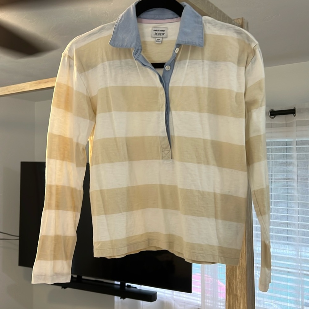 Marie Marot for J. Crew. Cropped stripes buttons rugby jersey